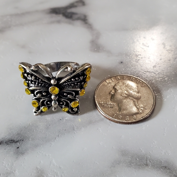Yellow Butterfly Silver Tone Adjustable Band Ring 💥3 for $24💥 - Picture 7 of 11